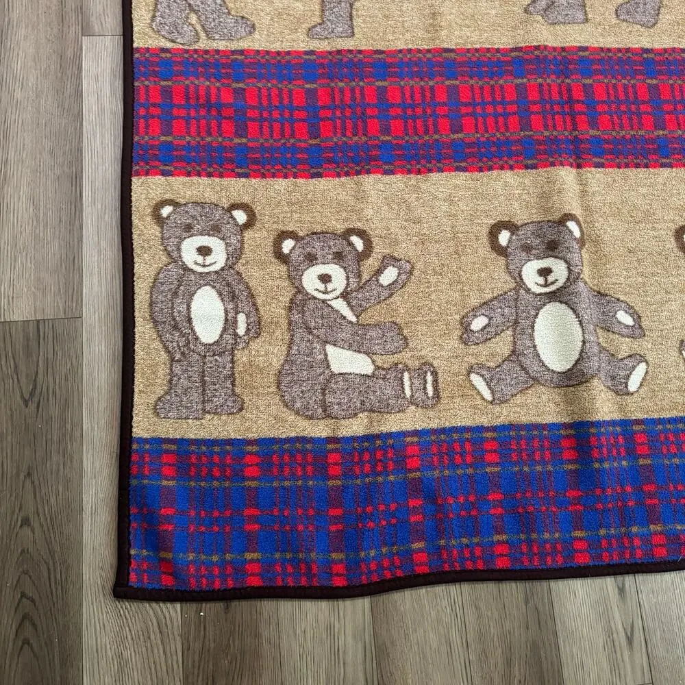 San Marcos Teddy Bear Throw Blanket Plaid Rustic Cabin Decor